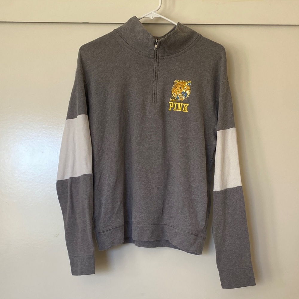 Gray and White Quarter-Zip UCLA Bruins Varsity Sweatshirt